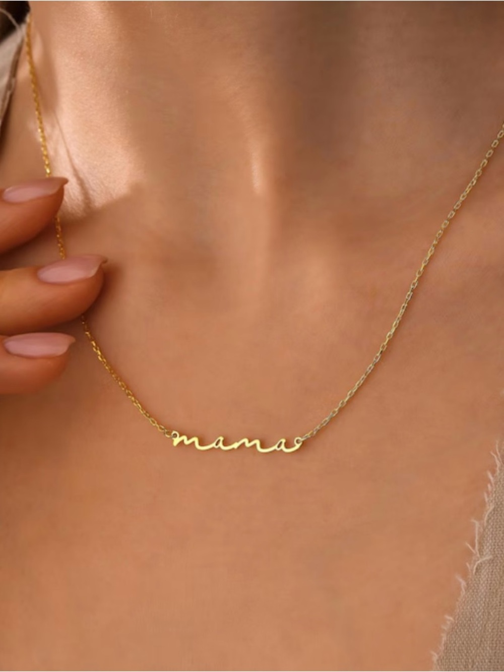 Mama Script Name Necklace - 14K Gold